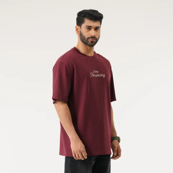 Mens Maroon Oversized T-Shirt